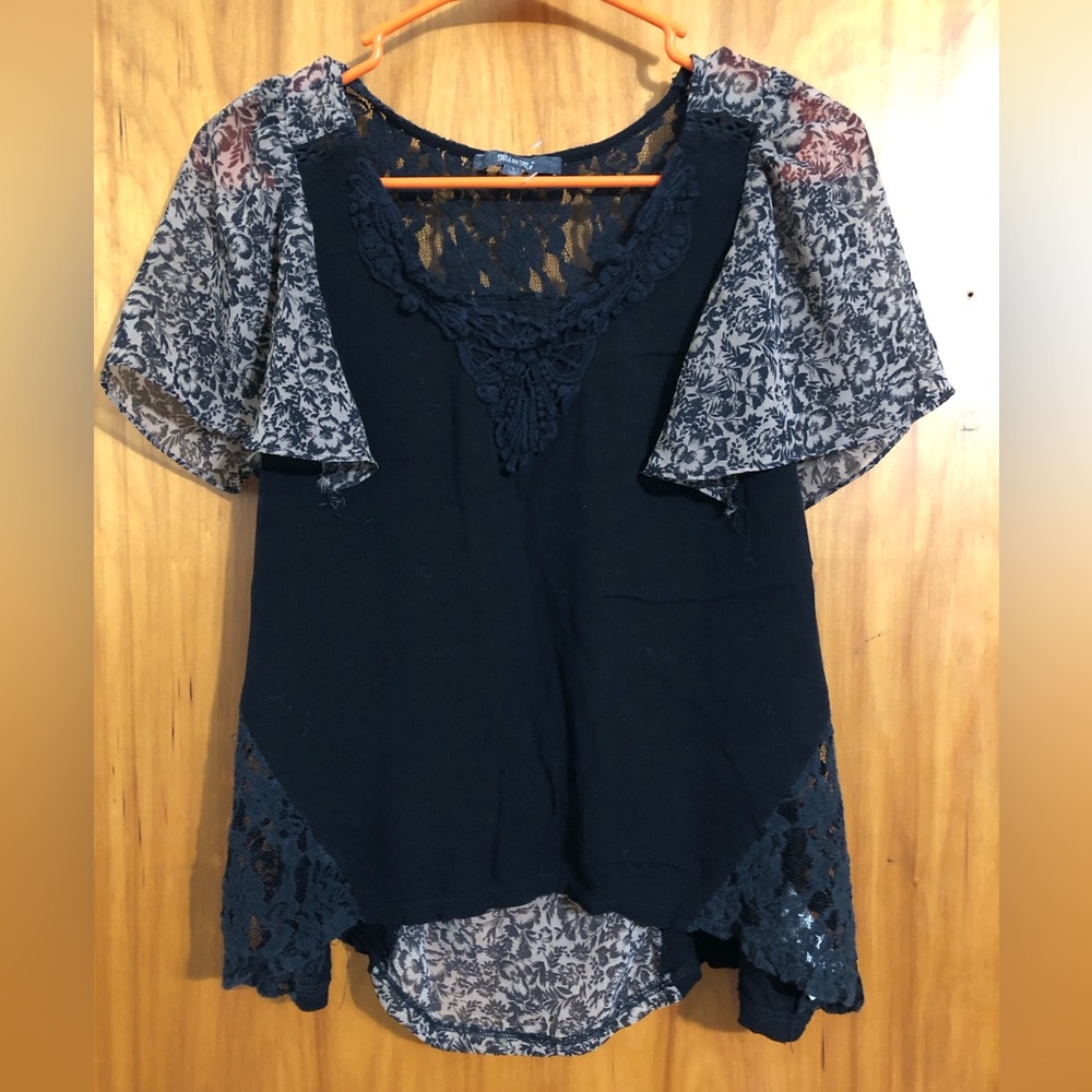 Miss Me Navy and Cream Lace Blouse